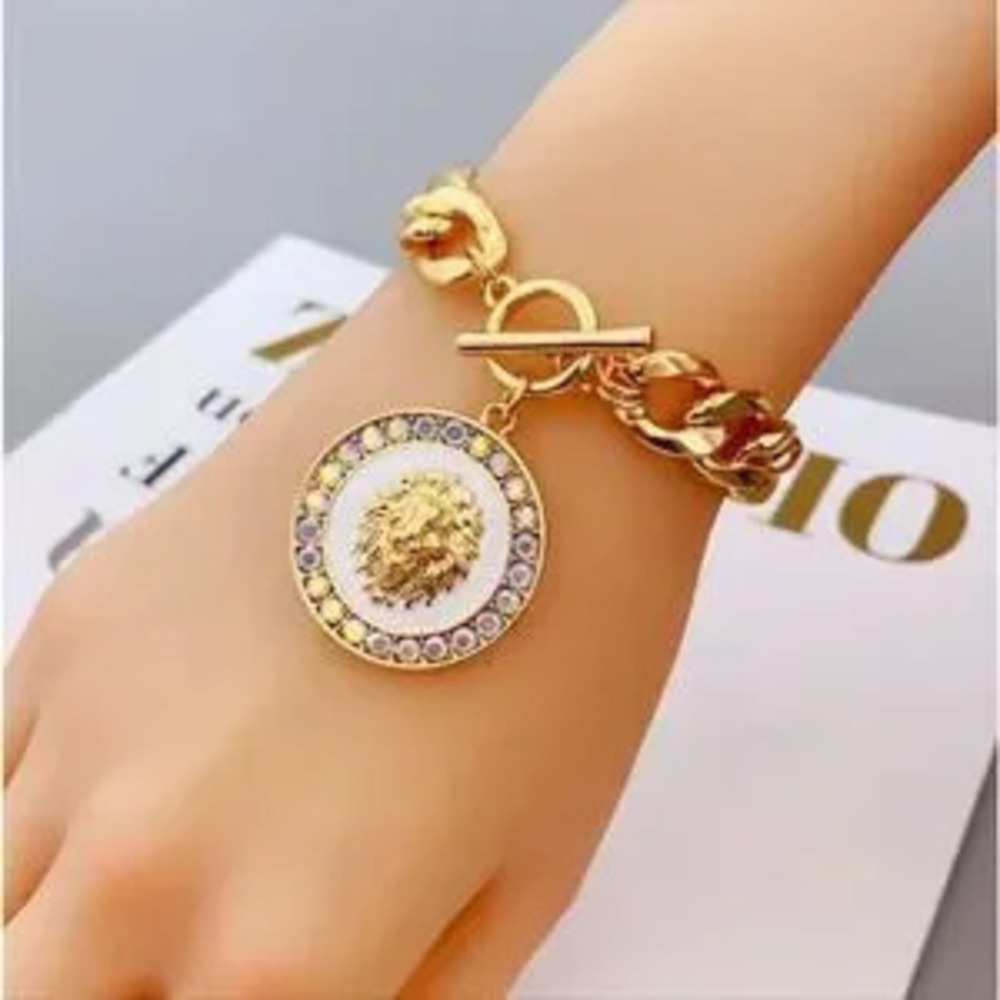 Gold and White Lion Chunky Toggle Bracelet